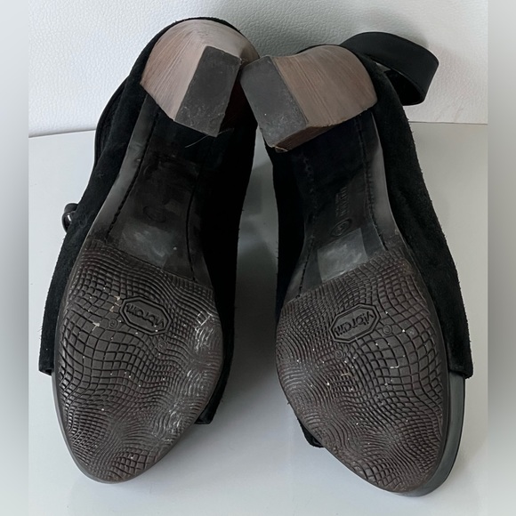 ALLSAINTS Black Suede Peep Toe Bootie Cross Strap Buckle Sandals Size 36 - Picture 11 of 16